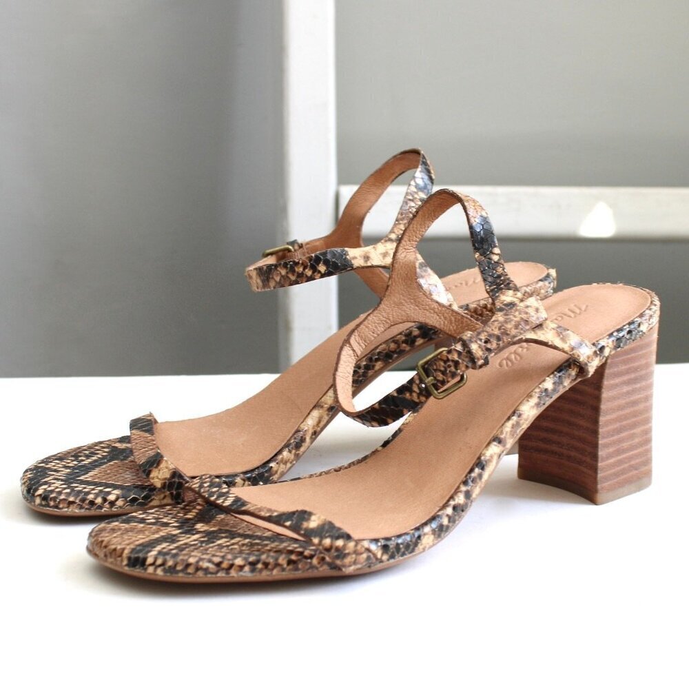 Madewell The Hollie Snake Embossed Leather Ankle-Strap Sandal Heels Size 8